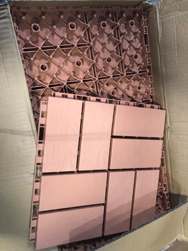 Photo 2 of ***USED***
Interlocking Deck Tiles 38 Pack, 12"x12" Waterproof Outdoor Flooring Deck Tiles All Weather Use Patio Flooring Tiles for Porch Poolside Garden Balcony Backyard, Brick Red