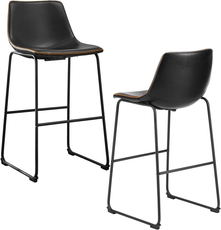 Photo 1 of (READ FULL POST) JHK 30 Inch Counter Height Bar Stools Set of 2, Modern Faux Leather High Barstools with Back and Metal Leg, Bar Chairs for Kitchen lsland, Black
