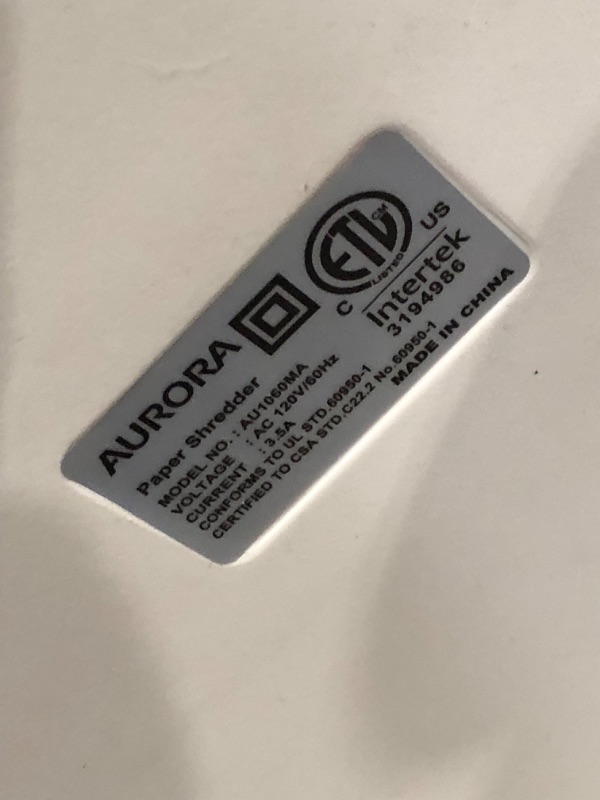 Photo 4 of ***USED - DIRTY - POWERS ON - UNABLE TO TEST FURTHER***
Aurora Professional Grade 10-Sheet High Security Micro-Cut Paper and Credit Card Shredder