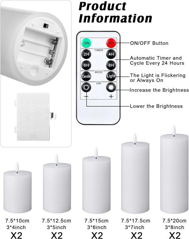 Photo 4 of (READ FULL POST) White Flameless Candles Set 10 Pack Flicker LED Candles D 3" H 4" 5" 6" 7" 8"