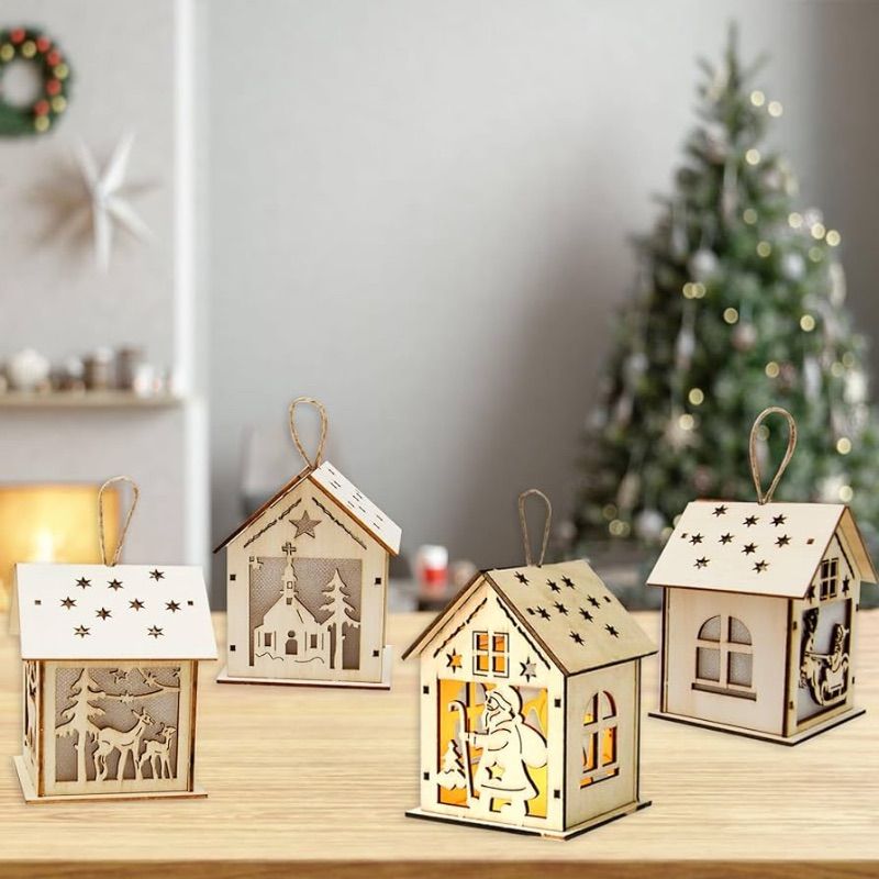 Photo 1 of ***NON-REFUNDABLE PACK OF 2 ***
Daksha Christmas Decorations: Set of 4 Glowing Wooden Houses