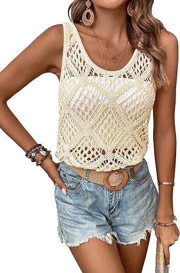 Photo 1 of Cozyease Women's Pointelle Knit Sweater Vest Scoop Neck Sleeveless Casual Plain Solid Tank Top Small White Print