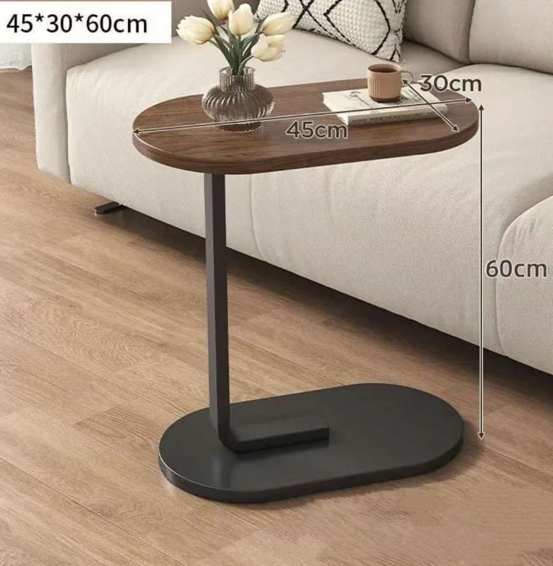 Photo 4 of (READ FULL POST) C Shaped Side Table and End Table for Couch - Perfect Sofa Snack Table with Metal Frame for Bedroom, Living Room & Small Spaces, Walnut & Black
