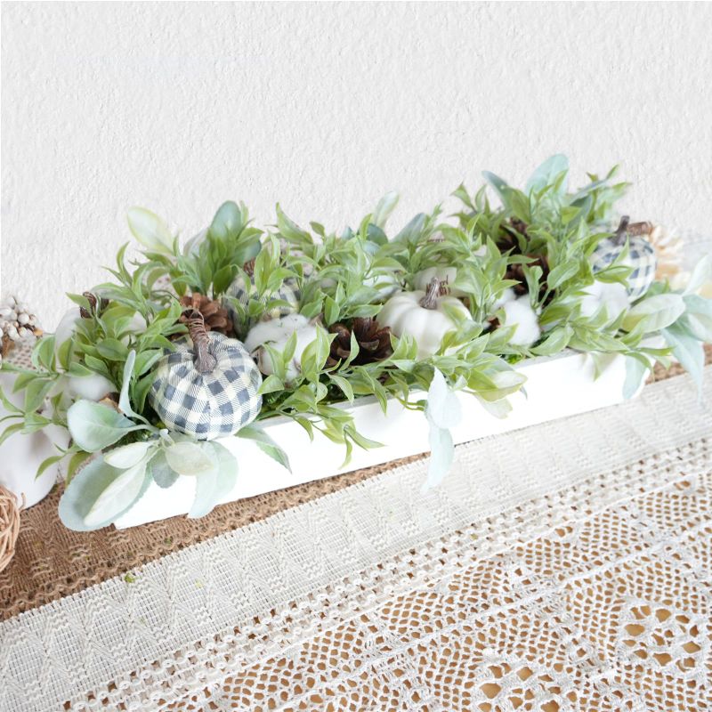 Photo 1 of Pumpkin Potted Artificial Eucalyptus Plants with Pine Cones 18inch