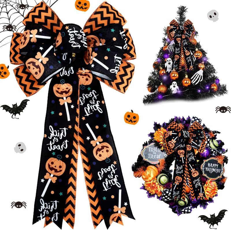 Photo 1 of **NON REFUNDABLE PACK OF 2** 
TONIFUL Large Halloween Bows for Wreaths Pumpkin Stripe 