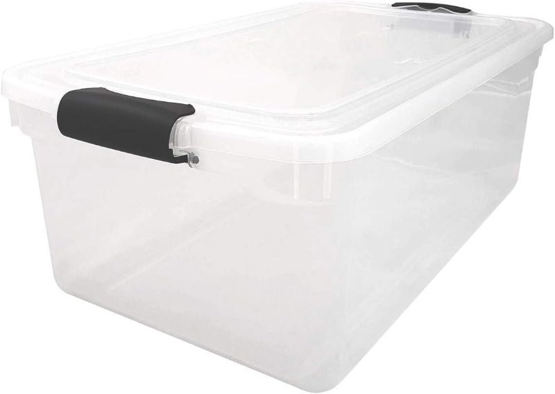Photo 1 of **Damaged non refundable**
HOMZ 64-Quart Clear Plastic Stackable Storage Bin with Lid