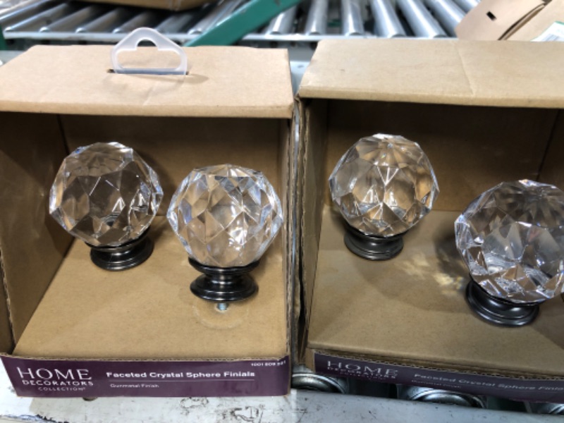 Photo 2 of **2 Pack Non Refundable**
Mix and Match Faceted Crystal Sphere 1 in. Curtain Rod Finial in Gunmetal (2-Pack)