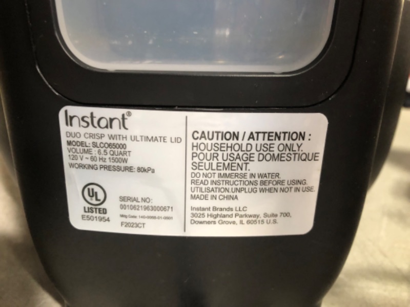 Photo 5 of ***DAMAGED - SEE COMMENTS***
Instant Pot Duo Crisp Ultimate Lid, 13-in-1 Air Fryer and Pressure Cooker Combo, Sauté, Slow Cook, Bake, Steam, 