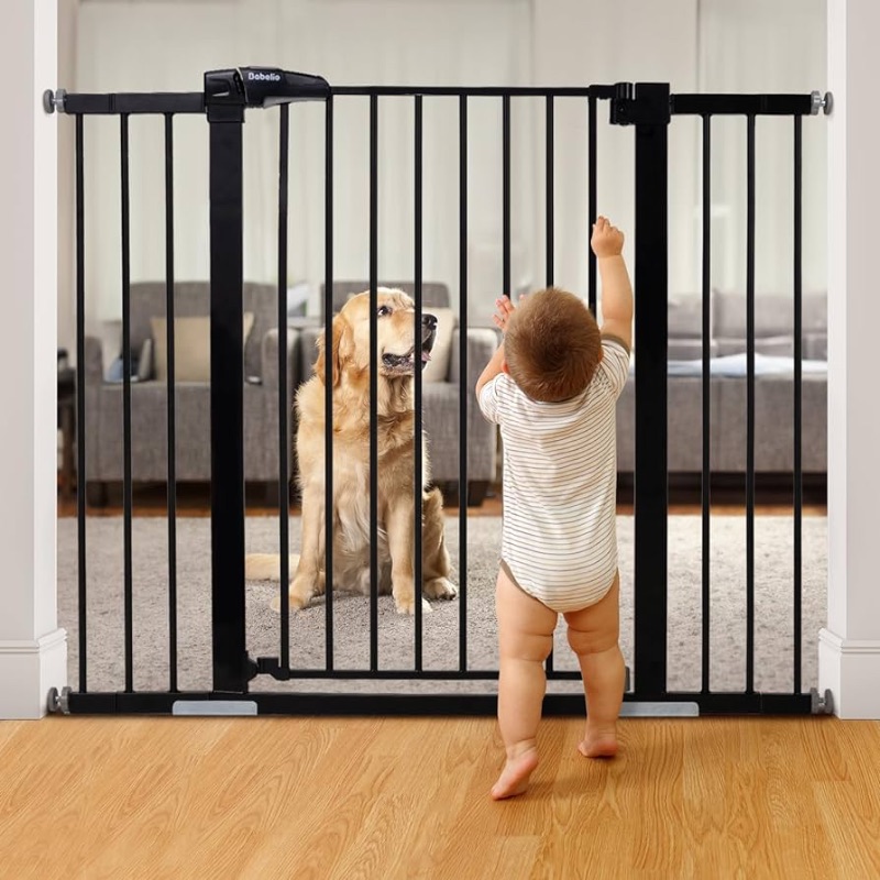 Photo 1 of BABELIO 36 Inch Tall Metal Baby Gate, 29-48" Auto Close Pressure Mounted Dog Gate for Stairs?Doorways & Hallway, Easy Walk Thru Pet Gate, Child Gate with 2*Y Spindle Rods,Black