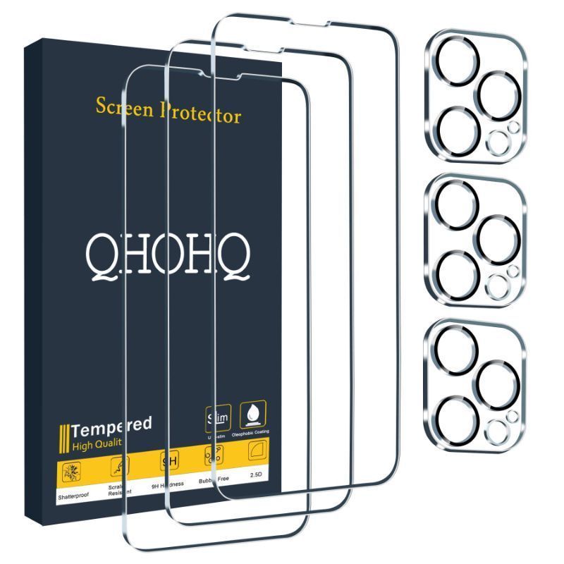 Photo 1 of **3 PACK**
QHOHQ 3 Pack Screen Protector for iPhone 14 Pro Max 6.7 Inch with 3 Pack Tempered Glass Camera Lens Protector