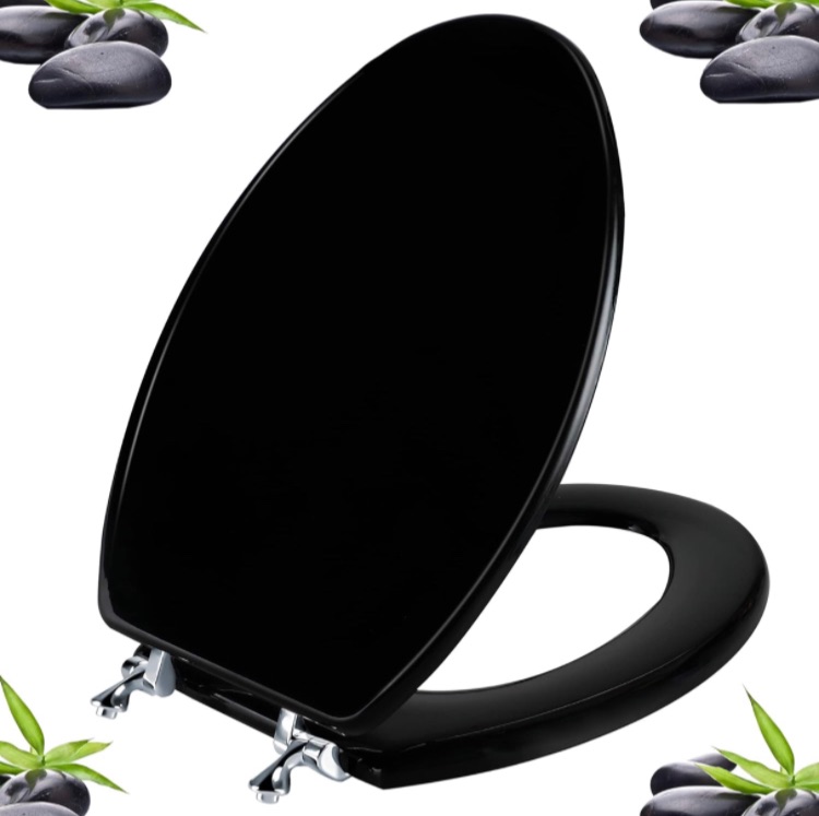 Photo 1 of Black Elongated Toilet Seat Natural Wood Toilet Seat