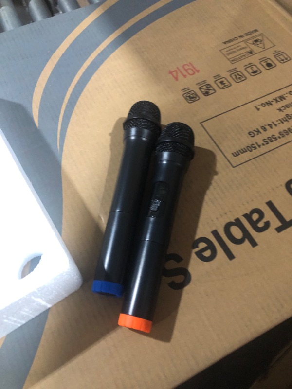 Photo 1 of 8’’ Portable PA Speaker System - Wireless BT Streaming PA & Karaoke Party Audio Speaker, Two Wireless Mic, Wired Microphone, Tablet Stand, Flashing Party Lights, MP3/USB//FM Radio - PHPWA8TB 8 inch Speaker System