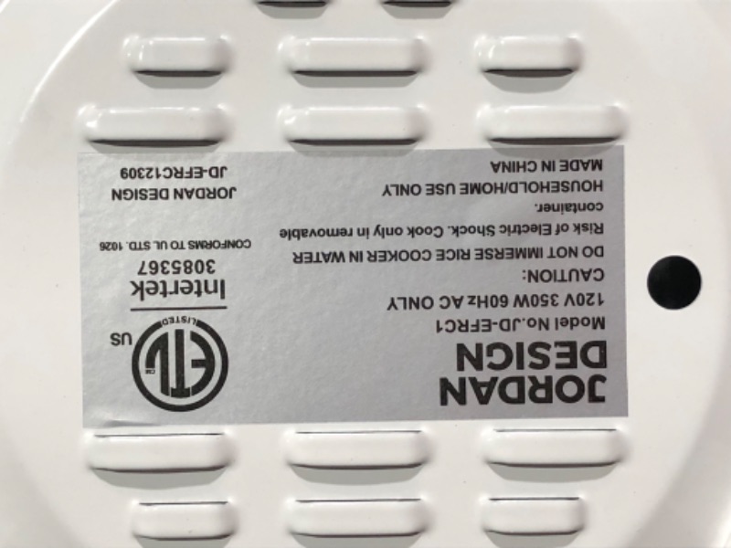 Photo 7 of ***USED - POWERS ON - UNABLE TO TEST FURTHER***
Jordan Design Easy Find Rice Cooker 6-cup (cooked), Rice Cooker 3 cups (UNCOOKED), White