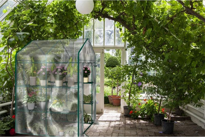 Photo 4 of **OPENED TO INSPECT | FAIR | POSSIBLE MISSING/DAMAGED HARDWARE MISSING TARP COVER** Home-Complete HC-4202 Walk-In Greenhouse- Indoor Outdoor with 8 Sturdy Shelves-Grow Plants, Seedlings, Herbs, or Flowers In Any Season-Gardening Rack