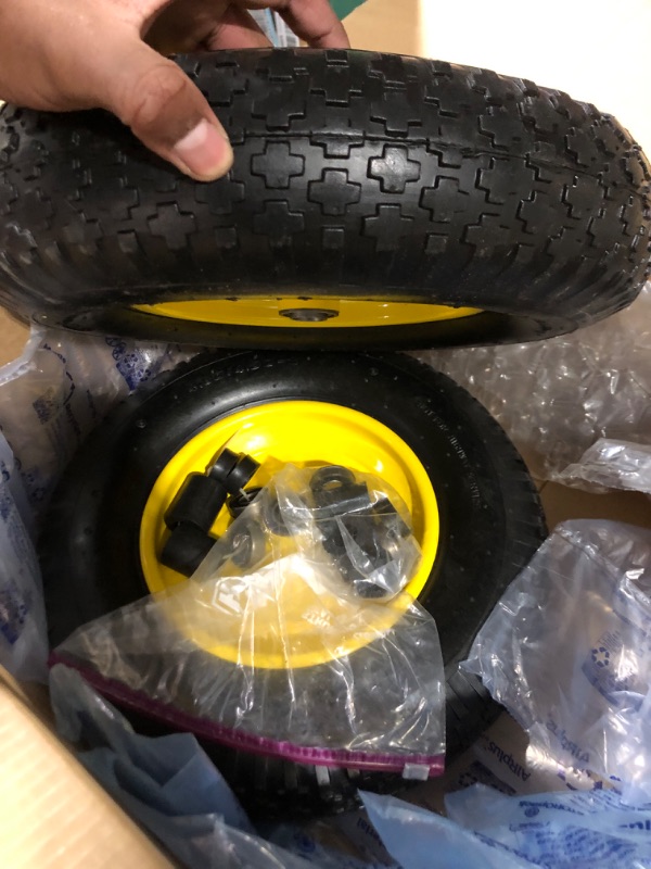 Photo 3 of (2-PACK) 4.80/4.00-8" Tire and Wheel, 16" Pneumatic Tire Wheels with 5/8" Bearings (Extra 3/4" Bearings) and 3" Centered Hub, for Wheelbarrow, Hand Truck, Garden Carts, Yard Wagon Dump Cart