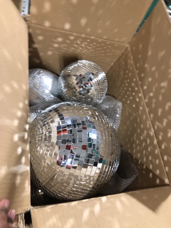 Photo 3 of 15 Pack Large Disco Ball Hanging Disco Ball Small Disco Ball Mirror Disco Balls Decorations for Party Wedding Dance and Music Festivals Decor Club Stage Props DJ Decoration (3.2 Inch)