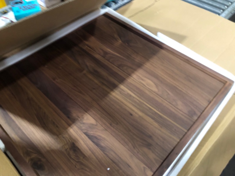Photo 1 of MAGIGO 36 x 36 Inches Extra Large Square Black Walnut Wood Ottoman Tray with Handles, Serve Tea, Coffee Classic 3 Feet Wooden Decorative Serving Tray