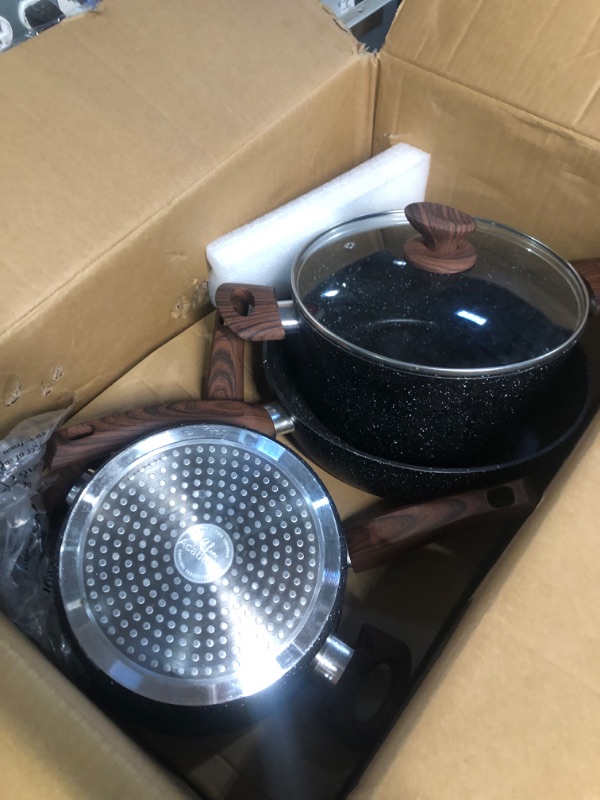 Photo 1 of ***MISSING PIECES - USED AND DIRTY***
Kitchen Academy Induction Cookware Sets - 12 Piece Cooking Pan Set, Granite Black Nonstick