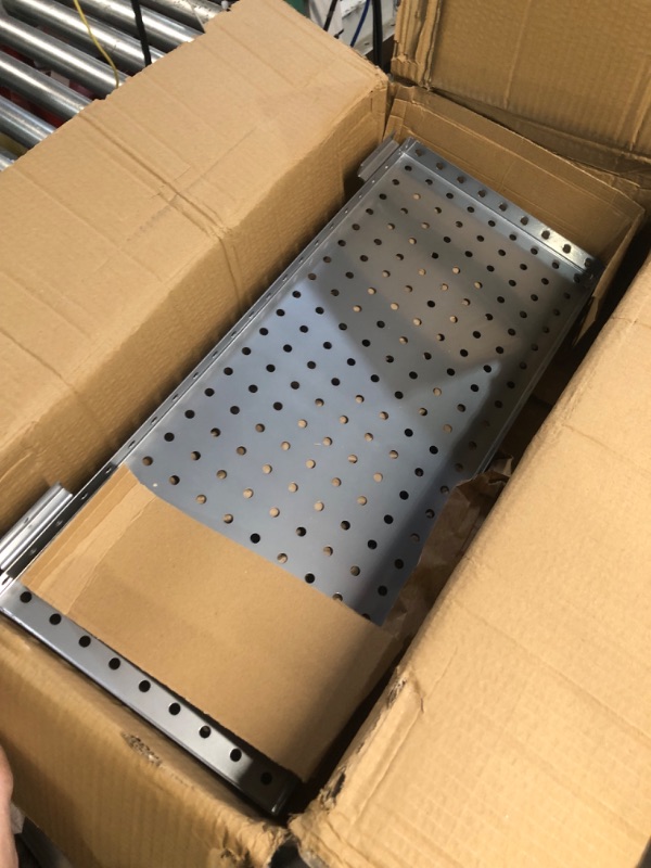 Photo 1 of Thyle 2 Pcs Slatwall Perforated Shelf 24" x 10" Metal Slat Wall Shelves Hanging Slatwall Accessories Rectangular Display Shelves (Silver)