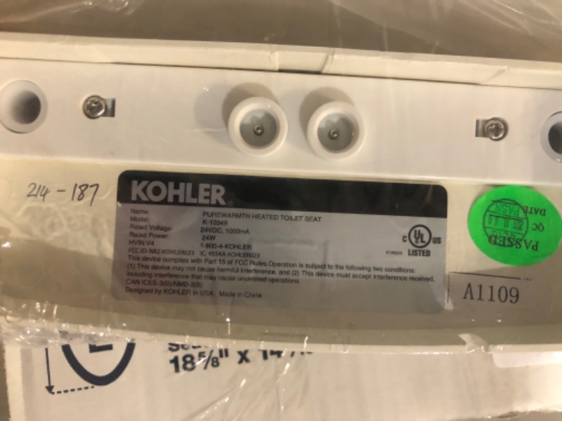 Photo 6 of ***SMALL SUPERFICIAL CRACK  ON THE COVER WHERE THE SEAT CONNECTS TO THE TOILET***
KOHLER K-10349-96 Purewarmth Heated Quite-Close Elongated Toilet Seat, Heated Toilet Seat, Soft Close Toilet Seat, Biscuit
