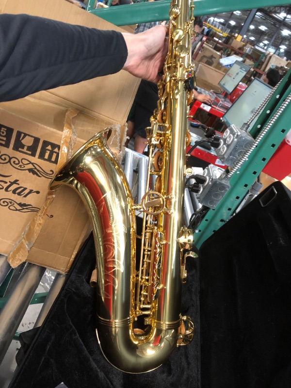 Photo 1 of (READ FULL POST) Eastar Tenor Saxophone Student Tenor Saxophone Bb Tenor Sax B Flat Gold Lacquer Beginner Saxophone With Cleaning Cloth, Carrying Case, Mouthpiece, Neck Strap