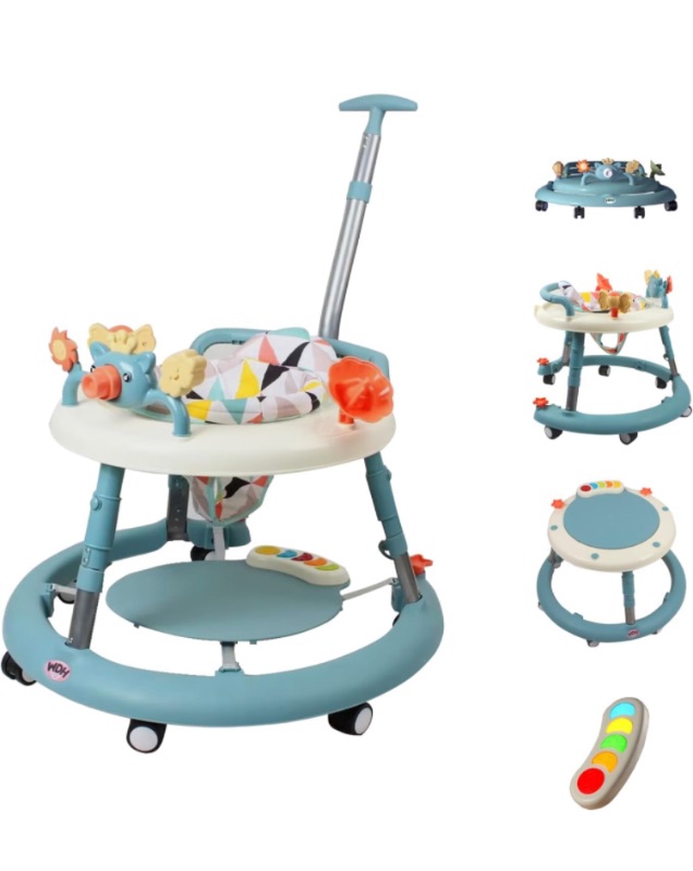 Photo 1 of 4 in 1 Baby Walker, Foldable Baby Walker with Wheels, 4 Heights Adjustable Walker for Baby Include Musical Toy Tray and PVC Pedals
