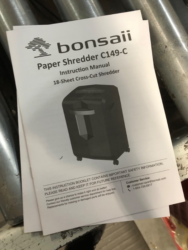 Photo 1 of Bonsaii 18-Sheet Heavy Duty EverShred C149-C Cross-Cut Paper and Credit Card Shredder 60 Minutes Running Time, 6 Gallon Pullout Basket and 4 Casters, Black
