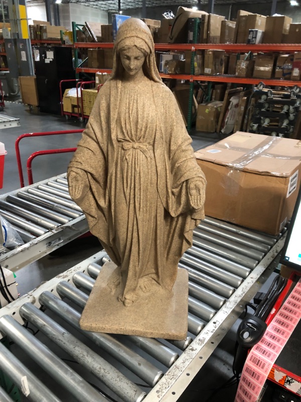 Photo 3 of Emsco Group Virgin Mary Statue - Natural Sandstone Appearance - Made of Resin - Lightweight - 34" Height Virgin Mary Sandstone