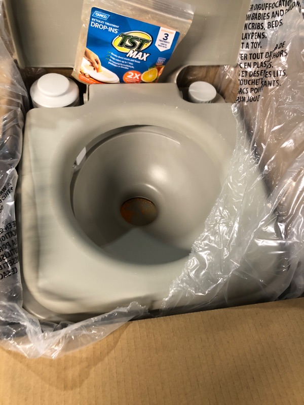 Photo 1 of Camco Portable Travel Toilet | Features Bellow-Type Flush and Sealing Slide Valve to Lock-in Odors and Protect against Leakage | Lightweight and Compact, 2.6 Gallon (41531)