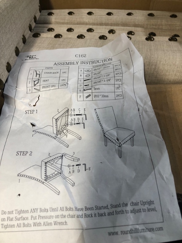 Photo 5 of ***DAMAGED - SCRATCHED - LEG CONNECTION BROKEN***
Roundhill Furniture Biony Tan Fabric Dining Chairs with Nailhead Trim, Set of 2 18D x 25W x 38H in Brown, Tan