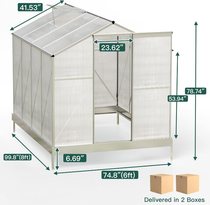 Photo 3 of (READ FULL POST) Rovibek Greenhouse Polycarbonate 6x8ft for Outside Outdoors Greenhouse Walk-in