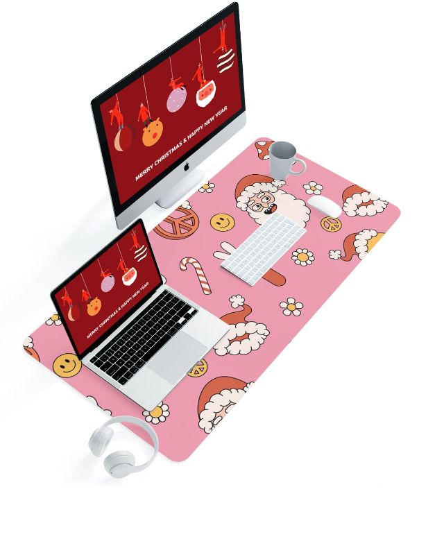 Photo 1 of YSAGi Writing Desk Pad, Anti-Slip Thin Mousepad for Computers, Office Desk Accessories Laptop Waterproof Dual-Sided (Christmas Pink,35.4" x 17")