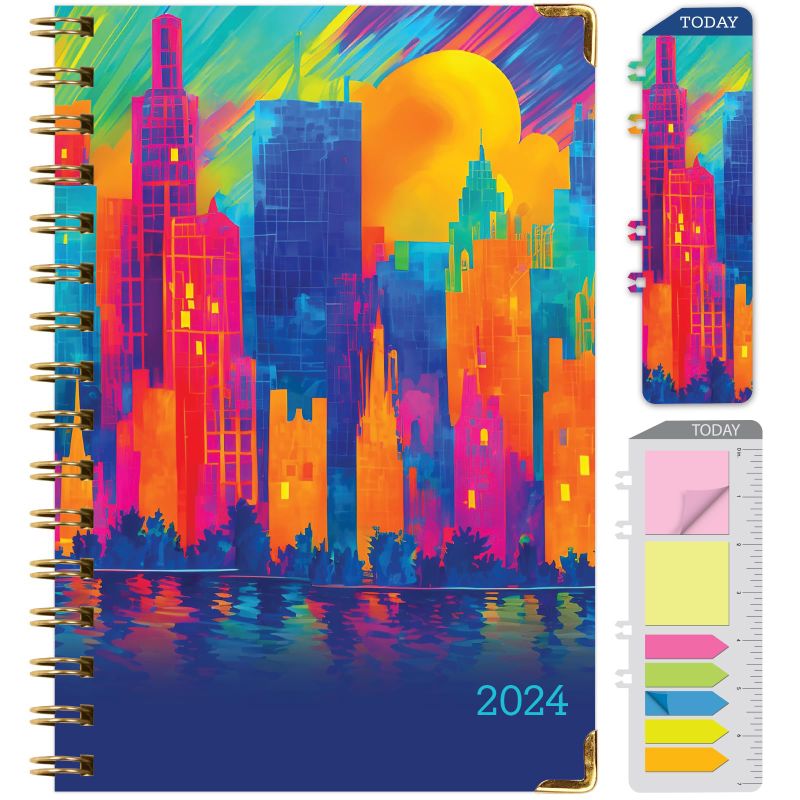 Photo 1 of HARDCOVER 2024 Planner: (November 2023 Through December 2024) 5.5"x8" Daily Weekly Monthly Planner Yearly Agenda (Rainbow Cityscape)
