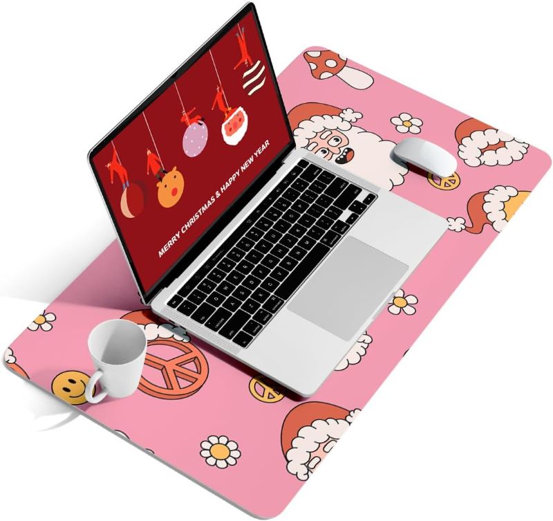 Photo 1 of YSAGi Writing Desk Pad, Anti-Slip Thin Mousepad for Computers, Office Desk Accessories Laptop Waterproof Dual-Sided (Christmas Pink,23.6" x 13.7")