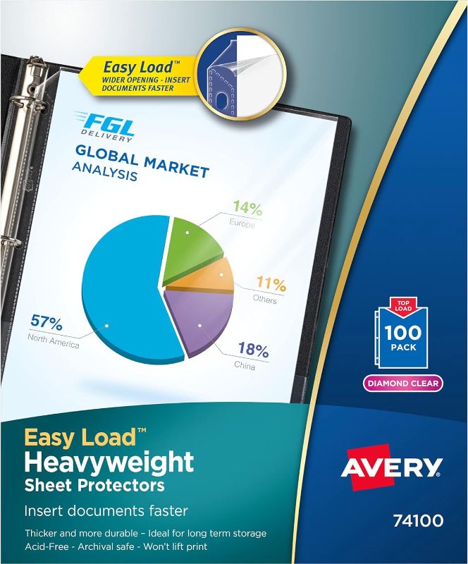 Photo 1 of Avery Diamond Clear Heavyweight Sheet Protectors, Easy Load, 100 Document Protectors (74100)
