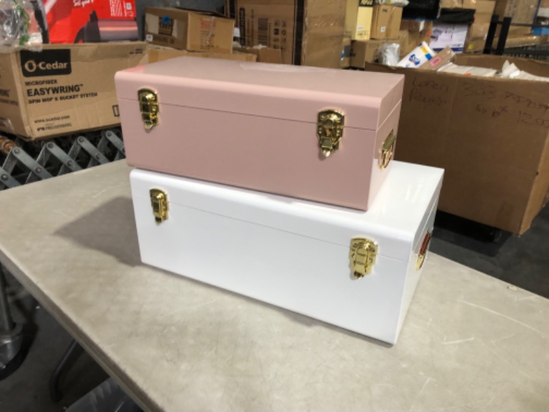 Photo 5 of ***USED - DENTED - NO PACKAGING***
Vixdonos Metal Trunks College Dorm Steel Chests Decorative Storage Box Set of 2 Toy Organizer, 23.7X14.2X9.5 Inches(Pink and White)