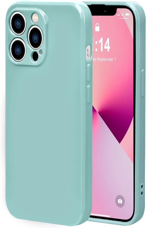 Photo 1 of Case Compatible with iPhone 15 Pro Max 6.7 Inches, Straight Edge Fine Hole Soft Liquid Silica Gel Military Grade Shockproof Fingerprint Protection(Mint Green)
