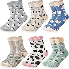 Photo 1 of Geyoga 6 Pairs Cow Socks stuff Women's Novelty Girls Funny Animal Cute Cotton Crew Socks Cow Print Cartoon Casual Socks