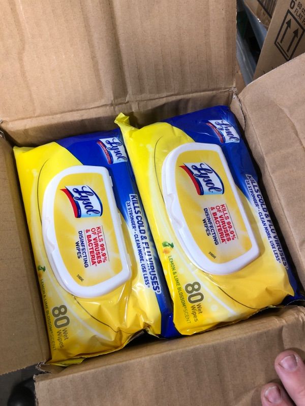 Photo 2 of Disinfecting Wipes, Lemon And Lime Blossom, 7" x 8", 17.7 Oz, 80 Wipes Per Flat Pack, Carton Of 6