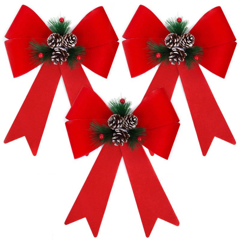 Photo 1 of JOHOUSE 3PCS Christmas Bows, 12Inch Red Velvet