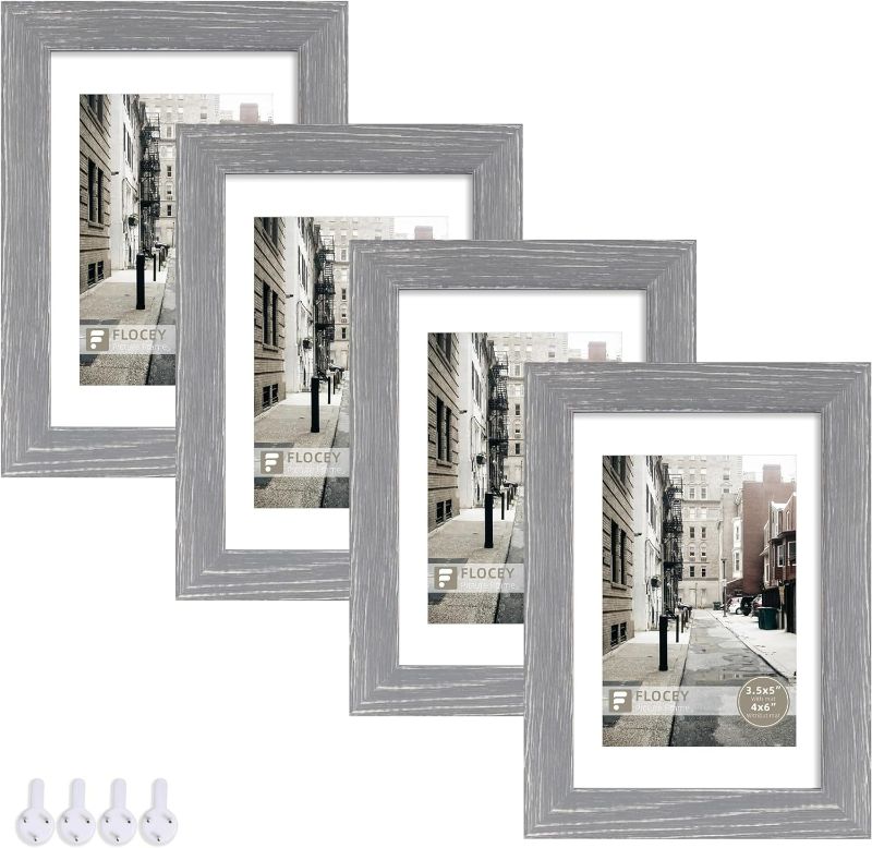 Photo 1 of (READ FULL POST) 4x6 Picture Frame 4 Pack - 100% Solid Wood with Glass, Display Pictures 3.5x5 with Mat or 4x6 without Mat for Table and Wall Horizontal & Vertical (Grey Frame)
