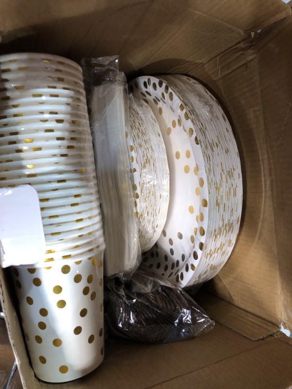 Photo 2 of 
350 Pieces Party Supplies, White and Gold Dots Party Plates Cups and Napkins Sets with Plastic Knives forks spoons, Disposable Tableware Serves 50 Sets for...