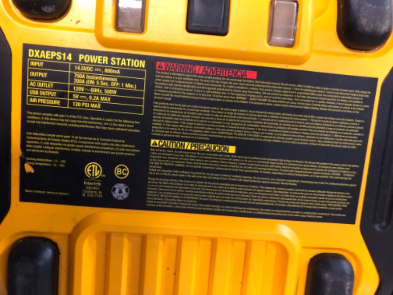 Photo 3 of DEWALT DXAEPS14 1600 Peak Battery Amp 12V Automotive Jump Starter/Power Station  Yellow