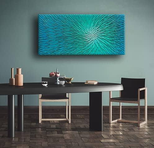 Photo 4 of (READ FULL POST) JELRINR Modern Oil Painting Hand Painted Texture blue-green Abstract Canvas 24x48inch 
