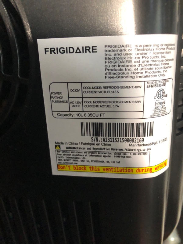 Photo 3 of FRIGIDAIRE Portable 10L, 15-can Mini Fridge Brushed Stainless Rugged Refrigerator, EFMIS188-SS