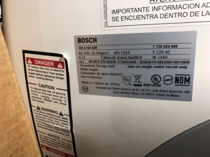 Photo 4 of **USED** *SEE PHOTOS* Bosch Electric Mini-Tank Water Heater Tronic 3000 T 7-Gallon (ES8) - Eliminate Time for Hot Water - Shelf, Wall or Floor Mounted