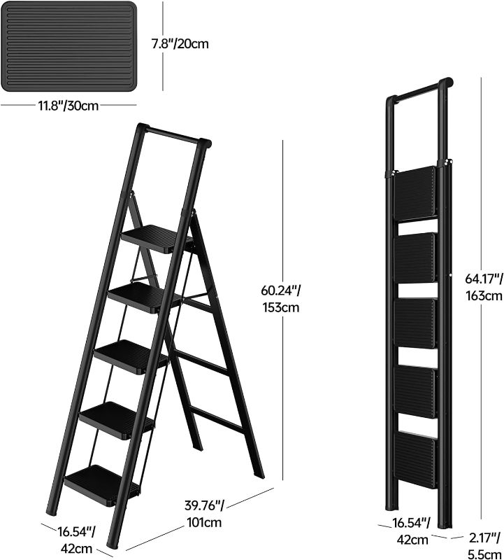 Photo 1 of **Rough MEASUREMENTS AND PREV USED 
JOISCOPE 5 Step Ladder,Folding Step Stools Black B-black 39.7"W x 60.2"H