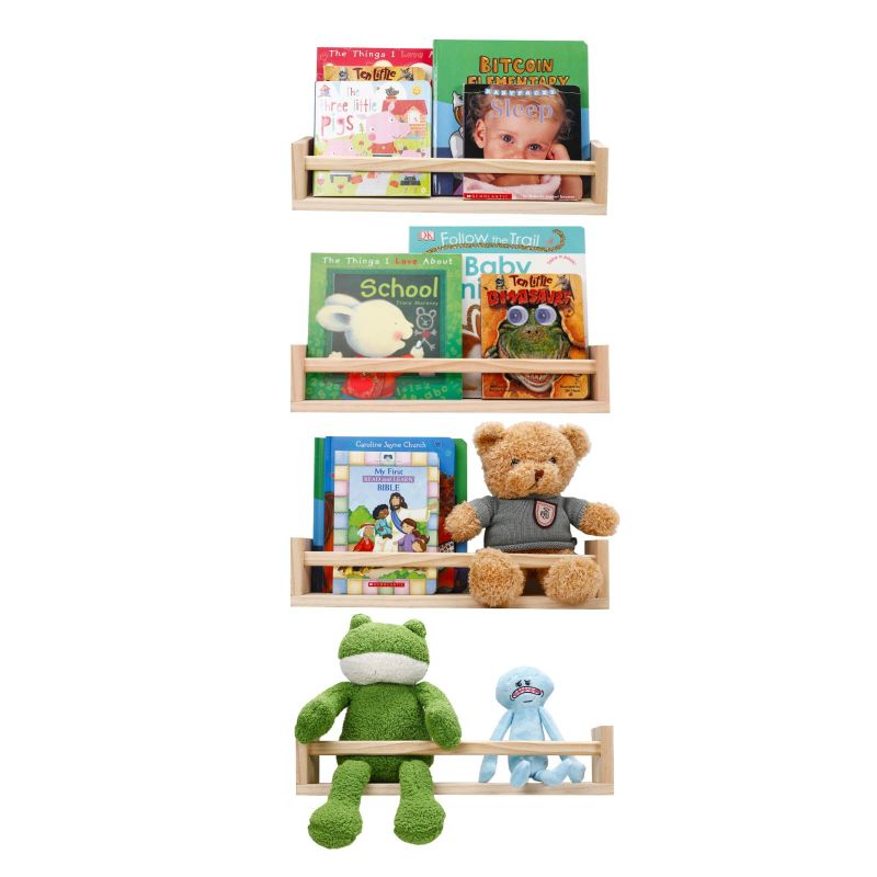 Photo 1 of (READ FULL POST) Nursery Book Shelves Set of 4,Wood Floating Nursery Shelves for Wall,Wall Bookshelves for Kids?Bathroom Decor, Kitchen Spice Rack (Set of 4)
