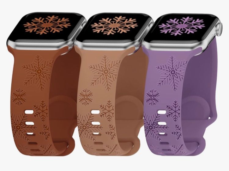 Photo 1 of 3 Pack Snowflake Engraved Bands Compatible with Apple Watch