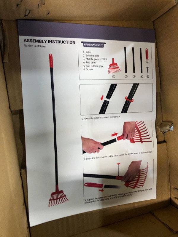 Photo 1 of Garden Leaf Rake with 34.5" to 59" Adjustable Long Steel Handle